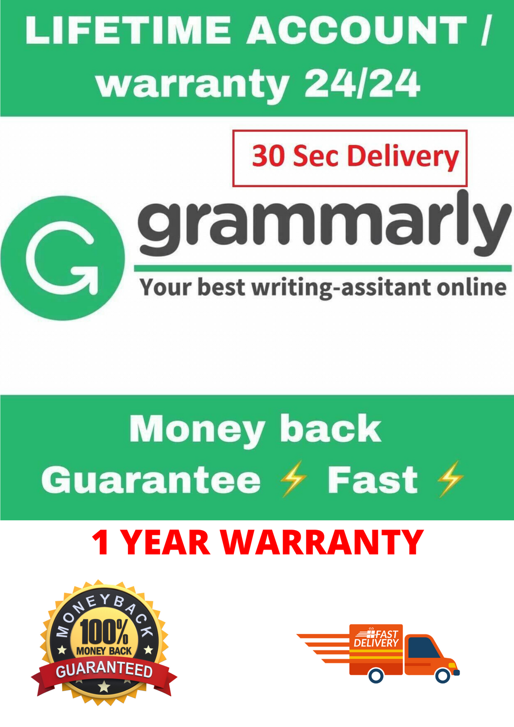 GRAMMARLY PREMIUM ACCOUNT 12 MONTHS WARRANTY INSTANT DELIVERY